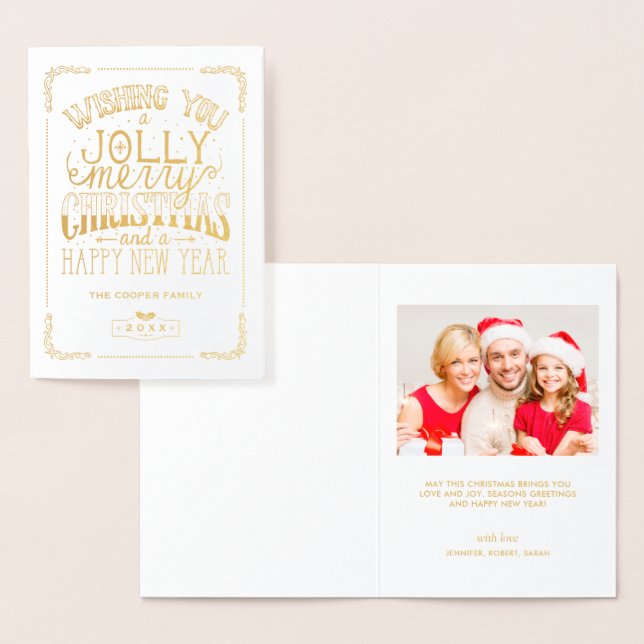 Gold Foil Modern Merry Christmas Happy New Year Foil Card (Display)