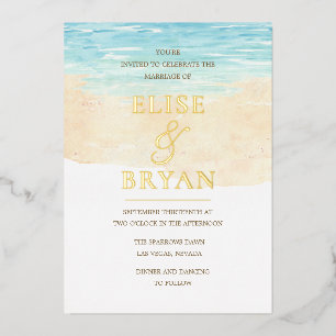 Gold Foil Modern Watercolor Beach Wedding