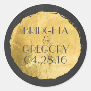 Gold Foil Modern Wedding Classic Round Sticker