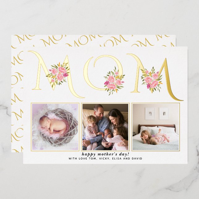 Gold foil  MOM typography photo Mothers Day  Foil Holiday Card (Front/Back)