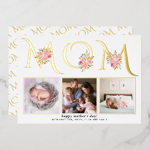 Gold foil MOM typography photo Mothers Day Holiday Card