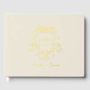 Gold Foil Monogram Beige Wedding Guest Book