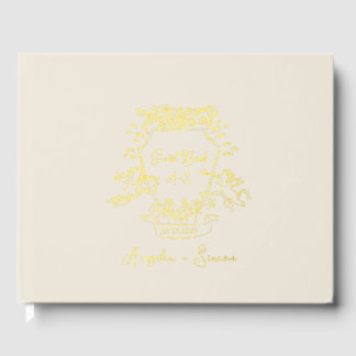 Gold Foil Monogram Beige Wedding Guest Book