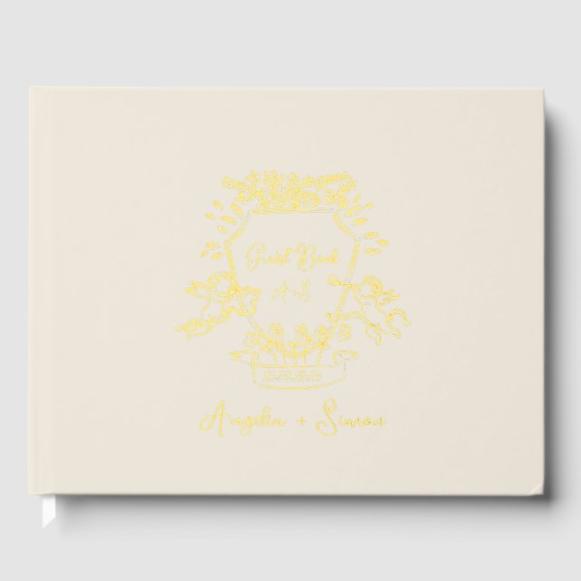 Gold Foil Monogram Beige Wedding Guest Book (Front)
