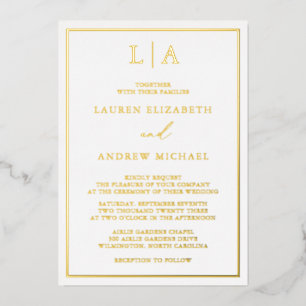 Gold Foil Monogram Border Minimalist Wedding