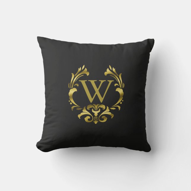 Gold Foil Monogram Emblem | Choose Your Colour Outdoor Cushion (Front)