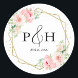 Gold Foil Monogram Geometric Blush Floral Wedding Classic Round Sticker<br><div class="desc">Gold Foil Monogram Geometric Blush Floral Wedding Classic Round Sticker</div>