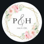 Gold Foil Monogram Geometric Blush Floral Wedding Classic Round Sticker<br><div class="desc">Gold Foil Monogram Geometric Blush Floral Wedding Classic Round Sticker</div>
