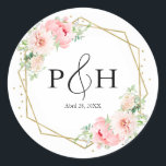 Gold Foil Monogram Geometric Blush Floral Wedding Classic Round Sticker<br><div class="desc">Gold Foil Monogram Geometric Blush Floral Wedding Classic Round Sticker</div>
