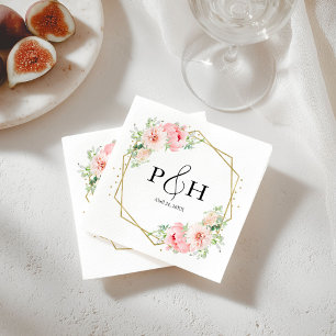 Gold Foil Monogram Geometric Floral Wedding Napkin