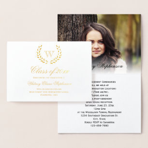 Gold Foil Monogram Photo College Graduation Foil C Card