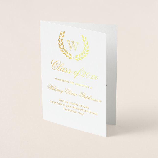 Gold Foil Monogram Photo College Graduation Foil Card (Front)