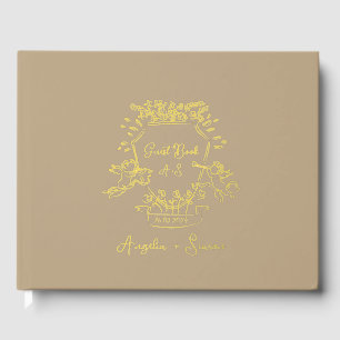Gold Foil Monogram Taupe Wedding Guest Book