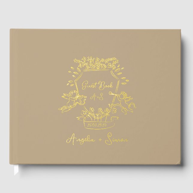 Gold Foil Monogram Taupe Wedding Guest Book (Front)