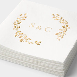 Gold Foil Monogram Wreath Elegant Wedding Foil Napkins
