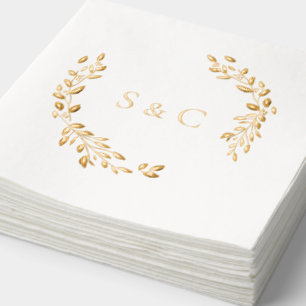Gold Foil Monogram Wreath Elegant Wedding Napkins