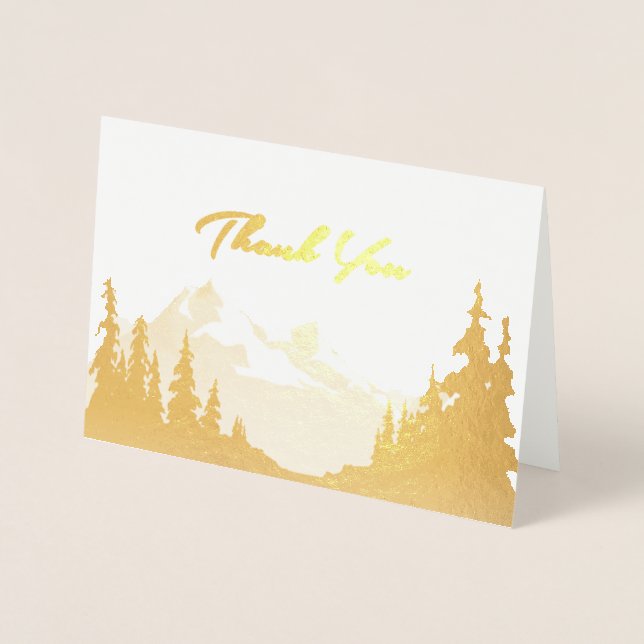 Gold Foil Mountain Wedding All-Purpose Thank You Foil Card (Front)