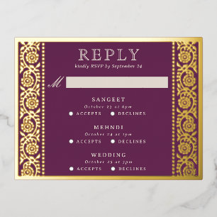 Gold Foil Multi Event Floral Wedding RSVP Card