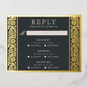 Gold Foil Multi Event Floral Wedding RSVP Card