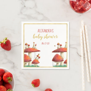 Gold foil mushroom & bees elegant baby shower napkin