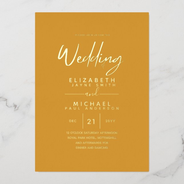 GOLD FOIL Mustard Sunset  Modern All-in-1 Wedding (Front)