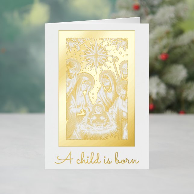 Gold Foil Nativity Personalise Signature Christmas Foil Holiday Card (Holiday In Situ)