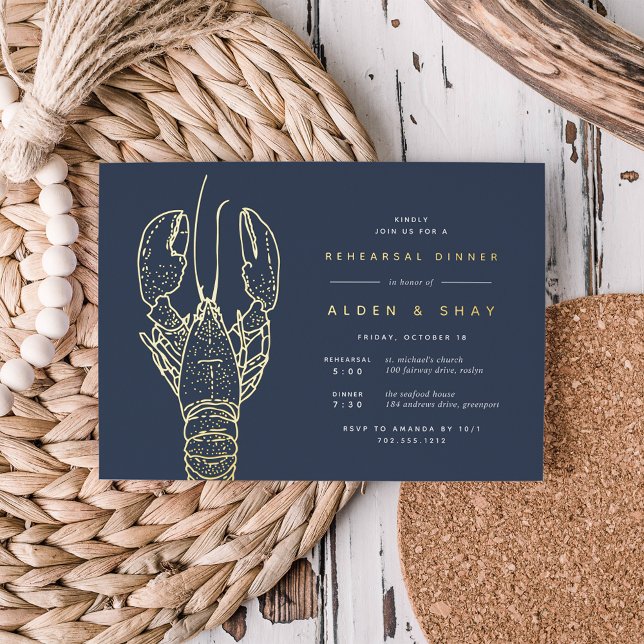 Gold Foil Nautical Lobster Rehearsal Dinner (Creator Uploaded)