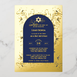 GOLD FOIL Navy Bat Mitzvah Formal Floral