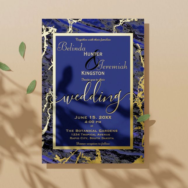 Gold Foil & Navy Blue 5" x 7" Wedding Invitations (Creator Uploaded)