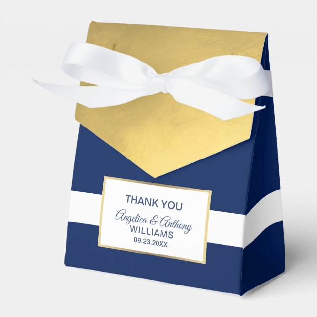 Gold Foil Navy Blue Party Favour Shower Wedding Favour Box (Front Side)