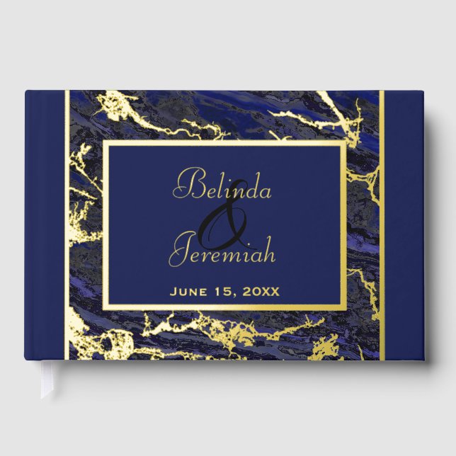 Gold Foil & Navy Blue Wedding Guest Book (Front)
