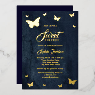 GOLD FOIL Navy Butterfly Sweet 16 Gold