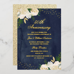 GOLD FOIL Navy Gold Floral 50th Anniversary