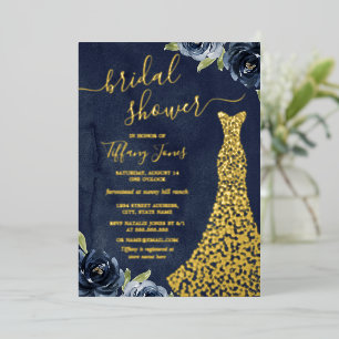 GOLD FOIL Navy Gold Floral Dress Bridal Shower