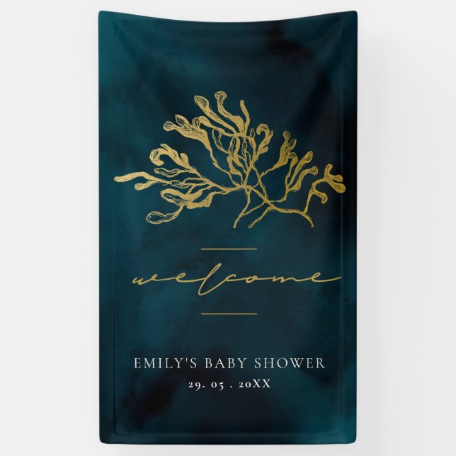 GOLD FOIL NAVY UNDERWATER SEAWEED BRIDAL SHOWER BA BANNER (Vertical)
