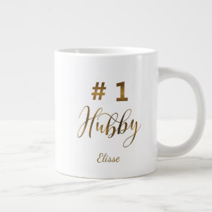 Gold Foil Number 1 Hubby Typography Monogram Large Coffee Mug