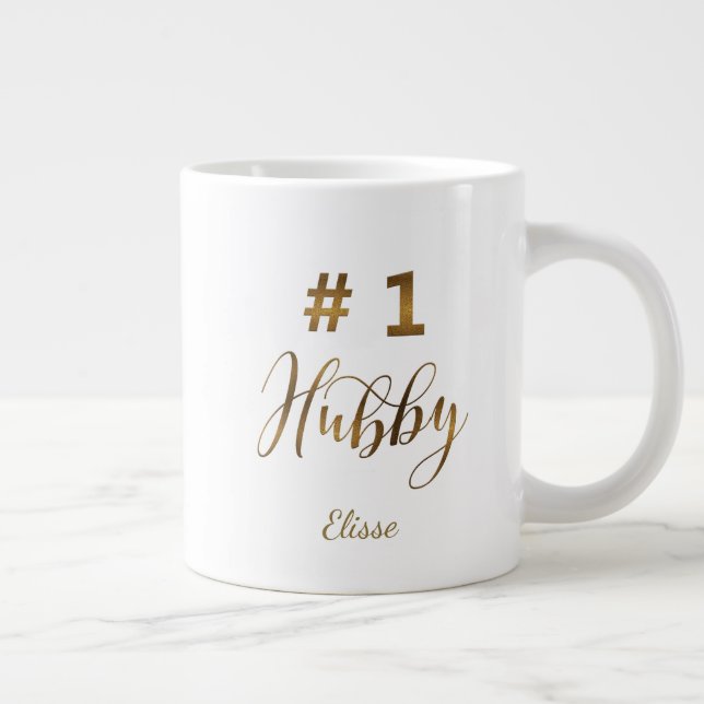 Gold Foil Number 1 Hubby Typography Monogram Large Coffee Mug (Right)