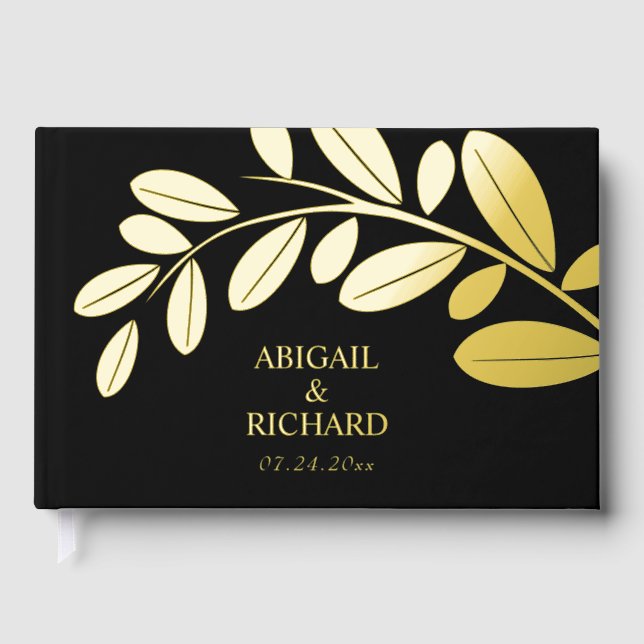 Gold foil Olive branch Mediterranean charm wedding Guest Book (Front)