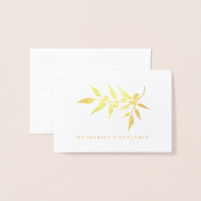 Gold Foil Olive Branch | Wedding Foil Card (Front With Envelope)