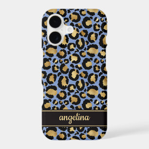 Gold Foil On Blue Leopard Print Monogrammed