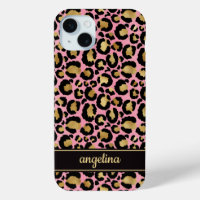 Gold Foil On Pink Leopard Print Monogrammed