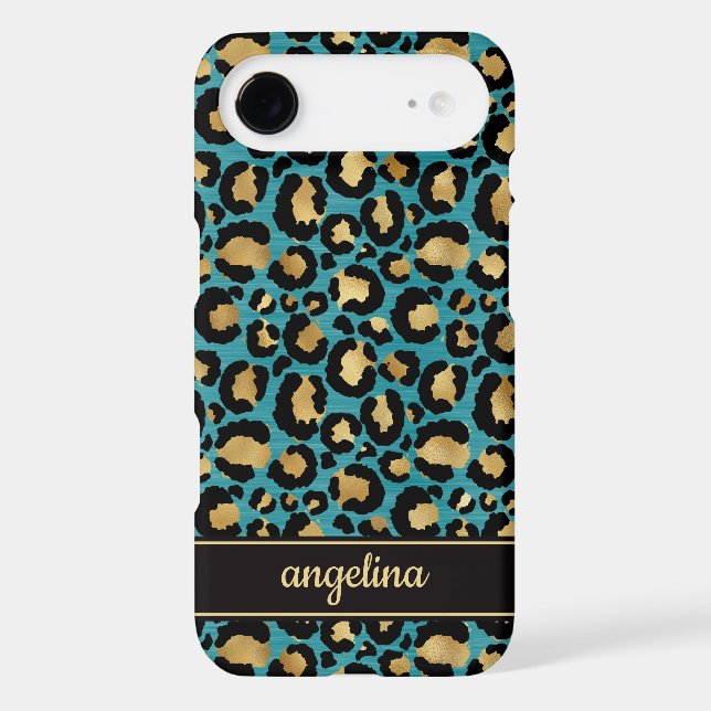 Gold Foil On Teal Leopard Print Monogrammed (Back)