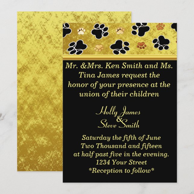Gold foil pag paw arrangement Wedding Invitation (Front/Back)