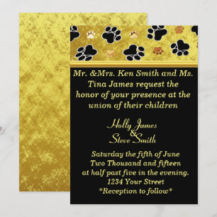 Gold foil pag paw arrangement Wedding Invitation