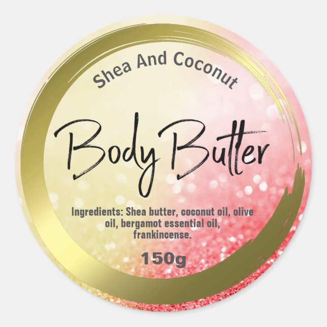 Gold Foil Paint Red Glitter Body Butter Labels (Front)
