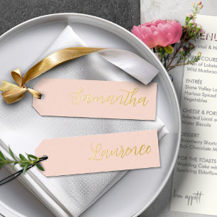 Gold Foil Pale Peach 8 Wedding Place Name Tags Holiday Card