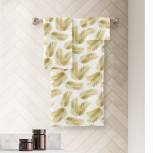 Gold Foil Palm Leaves Pattern Bath Towel Set