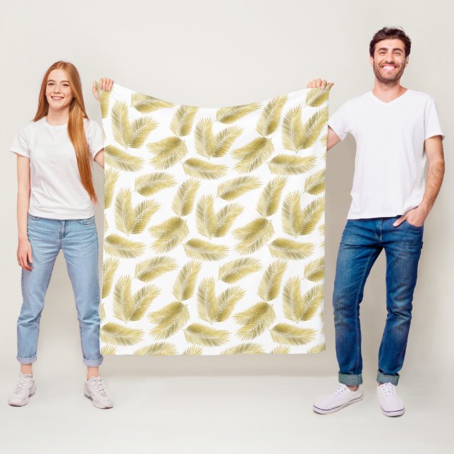 Gold Foil Palm Leaves Pattern Fleece Blanket (In Situ)