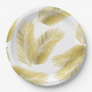 Gold Foil Palm Leaves Pattern Paper Plate