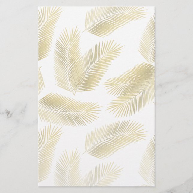 Gold Foil Palm Leaves Pattern Stationery (Front)